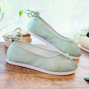 Free Shipping New Brocade Chinese-Style Hanfu Shoes For Women Featuring A Jacquard Pattern Round Toe Cloth Upper Rubber Sole And A Simple Plain Design