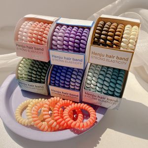 Hộp 6 chiếc chun tóc lò xo mặt nhám màu trơn kiểu Hàn Quốc dây buộc tóc cho bạn gái