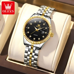 OLEVS Watch for Woman Original Waterproof Pawnable Elegant Casual Stainless Steel Import Quartz Movement Diamond Dial Calendar Luminous