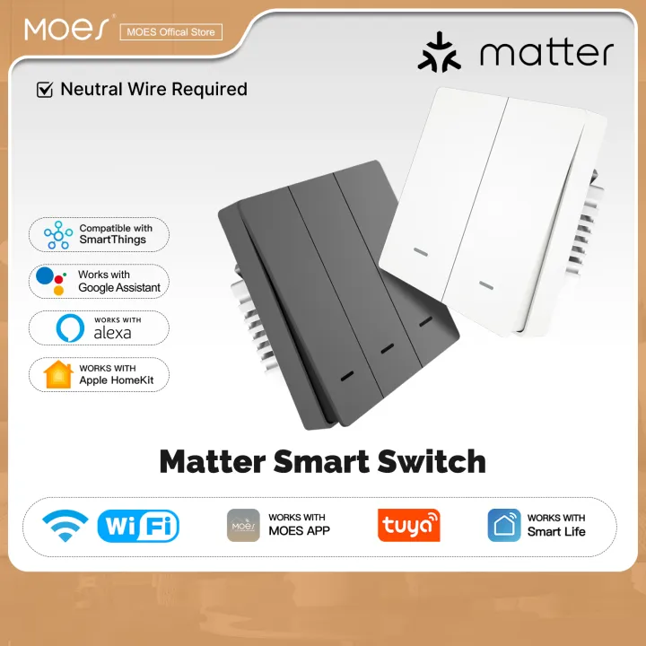 (3 days arrive)MOES Tuya Matter WiFi Smart Light Button Switch EU Verison Remote Control Work With Alexa Google Home Apple Homekit Smartthings