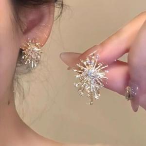 [fenggongshuode] Trendy Sparking Snowflake Earring For Women Exquisite Shiny Zircon Imitation Pearl Firework Earring Christmas Party Jewelry Gift