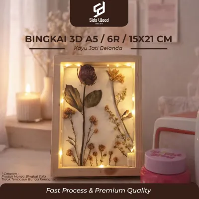 SidsWood [3DA5] Bingkai 3D Kayu Akrilik A5 15x21 cm Bingkai Kayu Untuk Mahar Bingkai 3D Jati Belanda Figura Kayu Frame Mahar Kotak Mahar