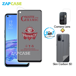 Paket 3in1 Anti Gores Layar Privasi Oppo A53 A33 Free Tempered Glass Camera dan Skin Carbon
