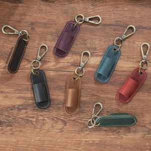 GUDAN หรูหรา กระเป๋าใส่ปากกาหนังแท้ ถาดปากกาที่ถอดออกได้ แบบพกพา ที่แขวนปากกาพวงกุญแจ ที่วางพกพา 1 ช่อง กระเป๋าใส่ปากกาพร้อมพวงกุญแจ ใช้ในสำนักงาน