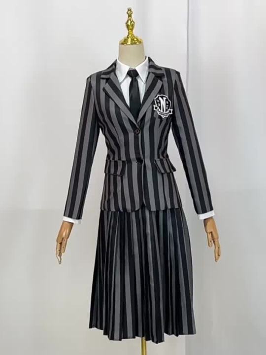 （HOT) Adams Family cos Clothing Halloween Wednesday Adams Black Dress ...