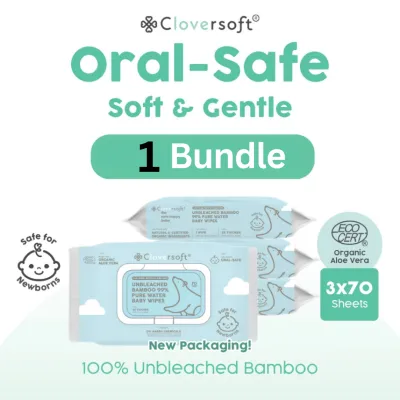 [Cloversoft Official] Unbleached Bamboo Pure Water Baby Wipes [70sheets x 3]
