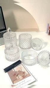 M.G.【Ready in Stock】 Crystal Glass Candy Jar With Lid Jewelry Storage Jar Multi-Functional Transparent Storage Jar 1Pc