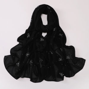 Jifang Sparkling Shimmer Starry Rhinestones Stamping Gold Bow Knot Bubble Chiffon Shawl Long Pashmina Muslim Hijabs Shawls WC102