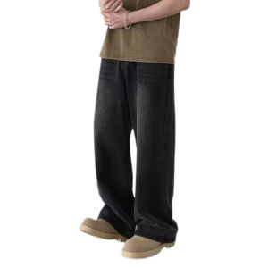 Vintage Jeans for Men Autumn and Winter American Style Loose Fit Yellow Mud Dyed Straight Leg Washed Distressed Wide Leg Long Pants