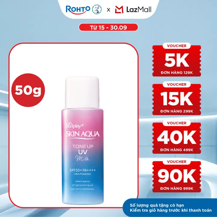 Kem chống nắng nâng tông Skin Aqua Tone up Lavender cho da tối màu & da vàng, dạng sữa Sunplay Skin Aqua Tone Up UV Milk Lavender SPF 50+ PA++++ 50g