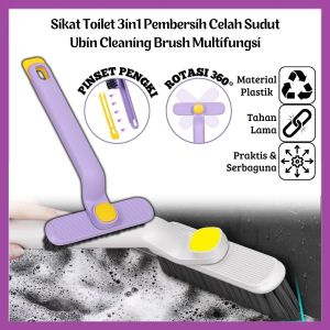 Sikat Toilet 3in1 Model V Pembersih Wastafel Lantai Portable Gagang Ergonomis Berputar 360° Pengangkat Kotoran Celah Sudut Ubin Kamar Mandi Jendela Serbaguna - FR GALLERY