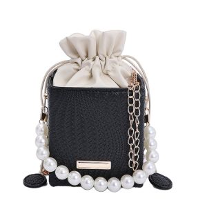 LANGJ ชิค กระเป๋าสะพายไหล่ผู้หญิง หรูหราเบา สง่างาม กระเป๋าสะพายข้างแบบกล่องโซ่ กระเป๋าถือตอนเย็น ไข่มุก กระเป๋าสะพายข้างแบบถัง ท่องเที่ยวกลางแจ้ง