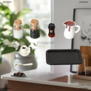 [COD] yixiayun 7Pcs Desktop Scene Simulation Micro Model Parts Handmade Miniature Dollhouse Coffee Cup Model Decorative Tray Plate Accessories