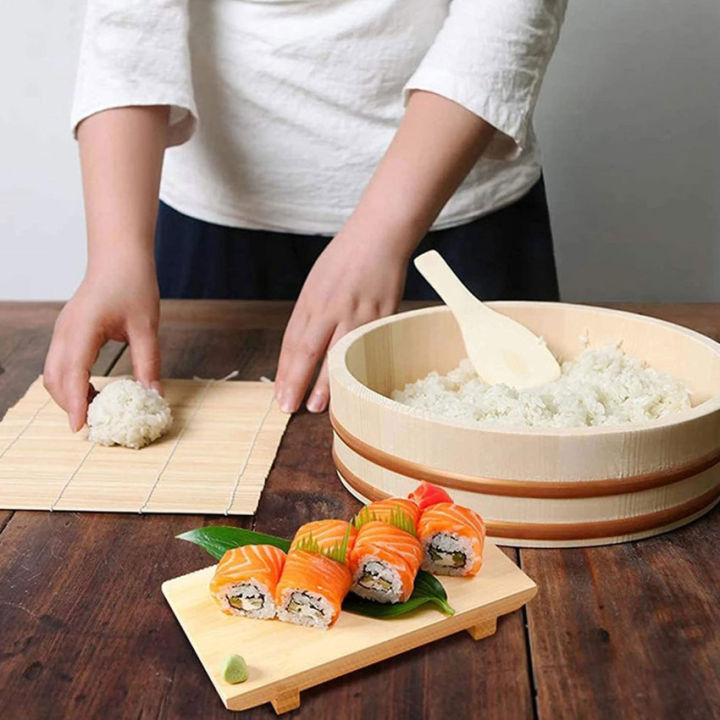 【Ready Stock】Wooden Sushi Rice Mixing Tub Copper Band With Lid Sushi