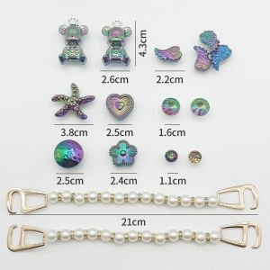 16Pcs/Set Creative Crocs Charms Gradient Color 3D Angel Wings Cartoon Bear Starfish Shoe Buckle Pearl Chain Shoe Decoration for Crocs