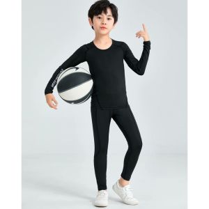 2025 ชุดรัดรูปสำหรับเด็กเสื้อแขนยาวแห้งเร็วกางเกงกีฬาบางวิ่งฟิตเนสยืดเทรนนิ่งกางเกงระบายอากาศซับเหงื่อ