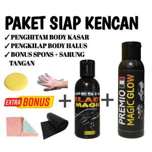 Satu Paket Kencan Promo Spesial Black Magic Cairan Pengkilap Penghitam Body Kasar Cat Pelapis Coating Wax Hydrophobic Penghilam Kusam Sealant Obat Ganteng Semir Multi Guna Untuk Dashboard Mobil Motor helm Kendaraan Gratis bonus free Sarung Tangan Plastik