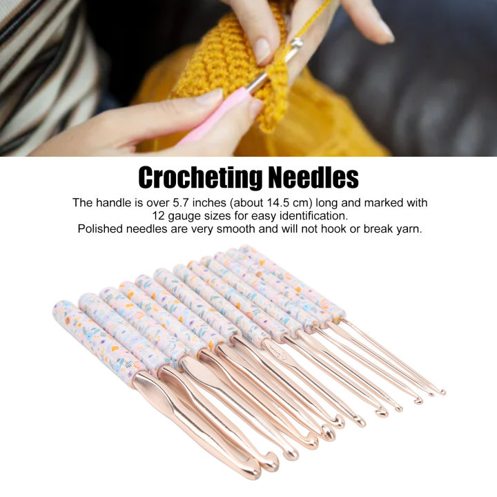 Ganlitong] Crochet Needles Set Aluminium 12 Sizes Elegant Ergonomic Plastic  Blue Flower Stamped Handle Crochet Hooks For DIY Hand Knitting