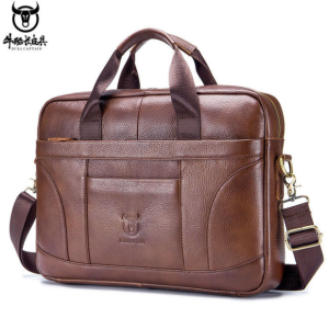 BULLCAPTAIN กระเป๋าเอกสารผู้ชายกระเป๋าธุรกิจ14นิ้วแล็ปท็อปหนังกระเป๋าสะพายไหล่แมสเซนเจอร์