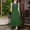 ZANZEA Women's Vintage Sleeveless V-Neck Plain Midi Dresses Casual Loose Front Slit Sundress Red Dress #8. 
