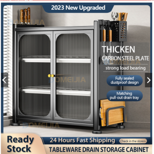 🔥Ready Stock🔥 Kitchen dish storage cabinets drain rack multi-function countertop tableware shelf dust-proof plate rack