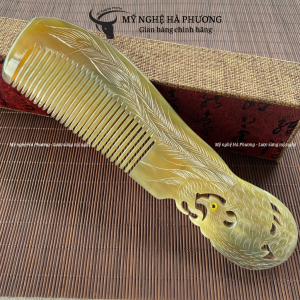 [ Quà tặng Túi Gấm] Lược sừng Phượng cuốn đẹp làm quà tặng VIP (Size: XL - 20cm) | Mỹ nghệ Hà Phương