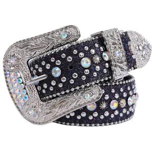 Rhinestones Belt Fashion Western Bling Studded Leather Belt Accessory for Women Men Total Length 45 Inches