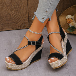 [Free Shipping] Plus-Size WomenS Wedge Sandals 2026 Summer New Style Fashionable And Casual With Rhinestone Embellishments And Thick Soles