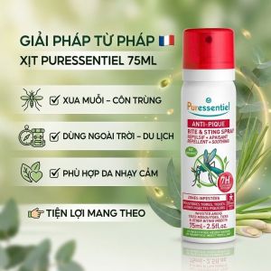 Xịt Đuổi Muỗi và côn trùng Puressentiel Anti-Pique spray 75ml _ 100% Thiên Nhiên an tòa cho cả gia đình