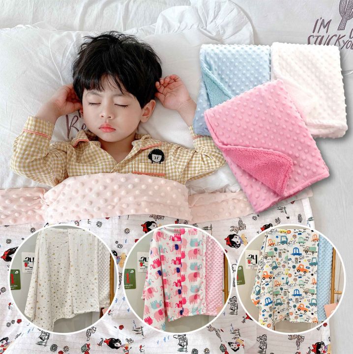 Newborn Baby Bean Point Dot Fleece Blanket Bow Thermal Bubble