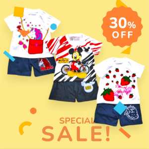Baju Santai Anak Perempuan Stelan Harian Paket Hemat Lengan Pendek Usia Anak 0-2 Tahun Bahan Katun