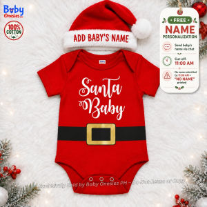 Santa Baby Outfit with Santa Hat | My First Christmas Baby Onesie | 100% Cotton Baby Bodysuit 0-12 Months