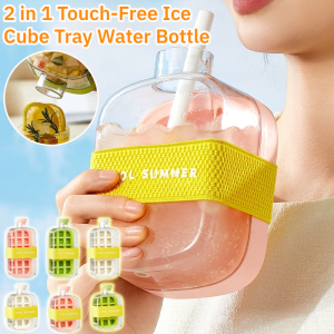2 in 1 Touch-Free Ice Cube Tray Water Bottle Food Grade Ice Grids Multi-Function Ice Cube Water Bottle