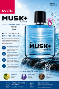 AVON MUSK FOR MEN MARINE COLOGNE SPRAY RESTAGE 75ML RESTAGE