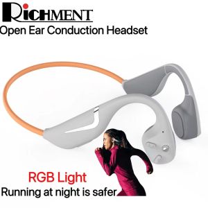 【✅SG Seller✅】RICHMENT Bone Conduction Headphones Open Ear Headphone Air Conduction Earbuds Wireless Bluetooth with Smart LED RGB Night Light 20h Playtime For RunningCycling Hiking DrivingEarphones gift for Men Women(SG Local Seller & Free Shipping)