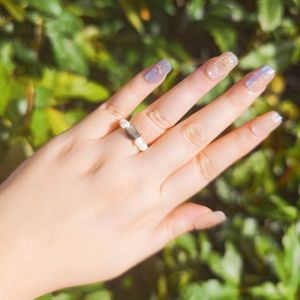 Ready Stock SG - Silver Obsidian Cat Elastic Seashell Elastic Beaded Ring Handmade Natural Stone Crystal Ring