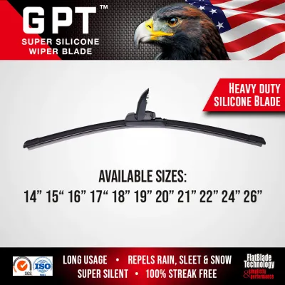GPT Front Wiper Blades - Super Silicone 1 pc - Universal Type Banana Wiper - Heavy Duty - Streak Free - Long Usage - Super Silent - Windshield Wiper