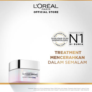 LOreal Paris Glycolic Bright Glowing Night Cream - Skin Brightening Krim Malam Pelembab Loreal Glyco Acid AHA Exfoliating Anti Dark Spot Wajah Peeling Muka