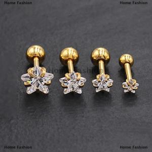 [COD] Home Fashion 316L Stainless Steel Helix Star Earrings Women 1pc Trend Zircon Lobe Rook Cartilage Ear Jewelry Body Accessories