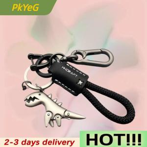 PkYeG Motorcycle Decoration Accessories Little Dinosaur Car Keychain Single Leather Woven Rope Metal Keychain Handbag Pendant