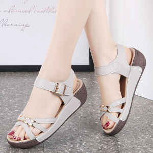 Wedges Sandals For Women 5cm Heels Genuine Leather Outdoor Casual Shoes Ladies Korean Style Open Toe Wedge Sandal Comfort Summer Women Shoes Plus Size