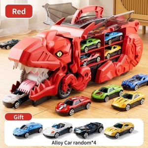 Transformable Car Dinosaur Toy Tyrannosaurus Rex To Vehicle Racing Track Set for Kids Boys Gift
