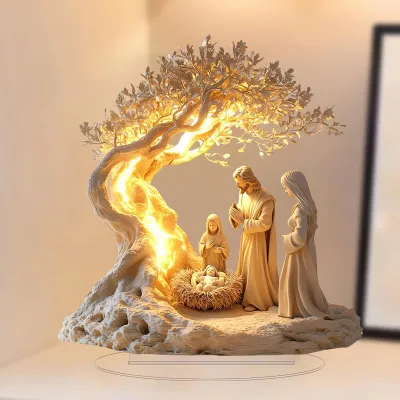FAMILIFE 1pc Acrylic Christmas Nativity Scene Tabletop Ornament 2D Flat Desk Decoration for Religious Home (20x18cm)