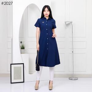 99 Dress kerah kemeja kancing full outfit simpel lengan pendek bahan buble spandex melar(27)