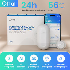 4 Pieces Ottai Continuous Glucose Monitoring (CGM) System Glucometer 24h x 2 weeks Real-time Dynamic Blood Glucometer CGM Sensor for Diabetes Management With APP
