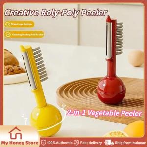 New 2-in-1 Vegetable Peeler with Cleaning Brush Potato Peeler Easy-Grip Tumbler Peeling Tool Non-Slip Ergonomic Design