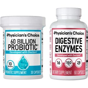 Physicians CHOICE Advanced Gut Health Bundle: 60 Billion Probiotics 30ct + Digestive Enzymes 60ct for Digestive Gut and Immune Health Supports Occasional Constipation Diarrhea