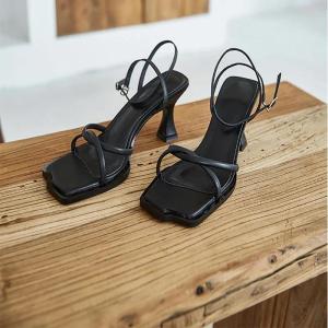 2026 Summer Narrow Band Heel Sandals Women Thick Heel 7 CM Ankle Strap Fashion Square Toe Ladies Dress Sandalias Womens shoes2026