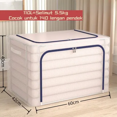66L/110L Kotak Penyimpanan Storage box Serbaguna lemari pakaian box penyimpanan tempat Rangka baja kain nilon lipat kotak penyimpanan transparan tahan air