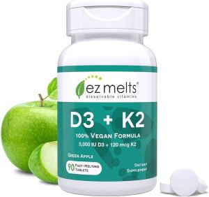 EZ Melts Dissolvable Vitamin D3 K2 5000 IU Bone & Joint Support Sugar-Free 3-Month Supply - 1 Pack